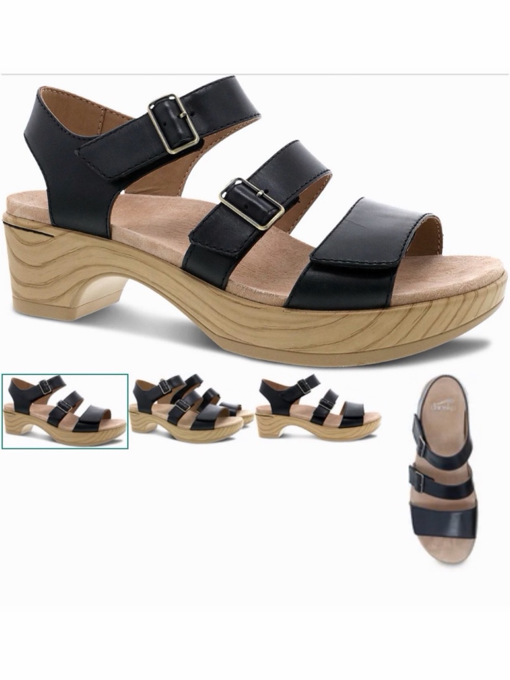 DANSKO Malena Sz 37 Women's Black Strappy Platform Sandals Velcro straps